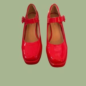 Red patent leather mary jane